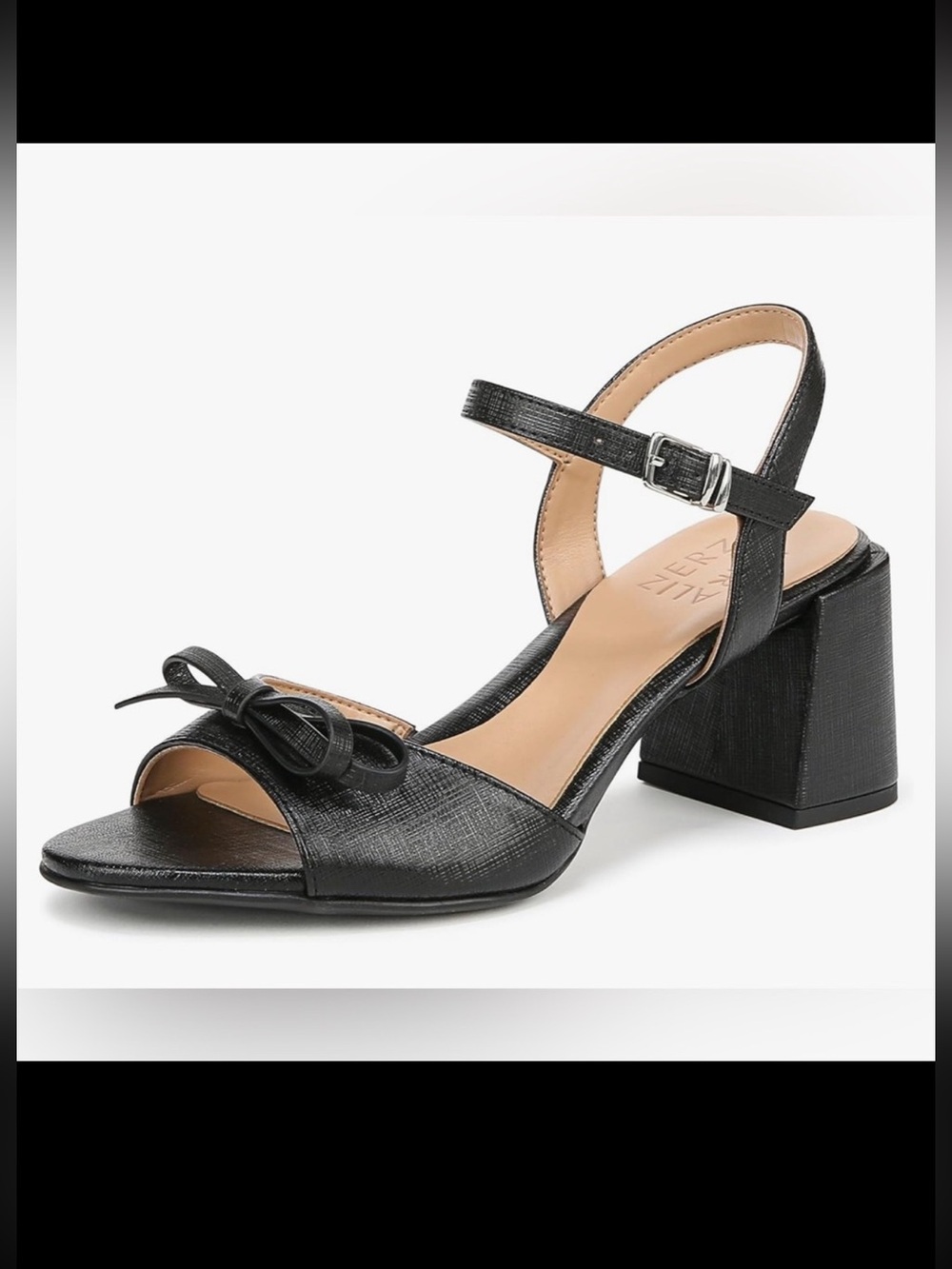 Naturalizer Deandra Black Bow Block Heeled Sandals 8 Wide